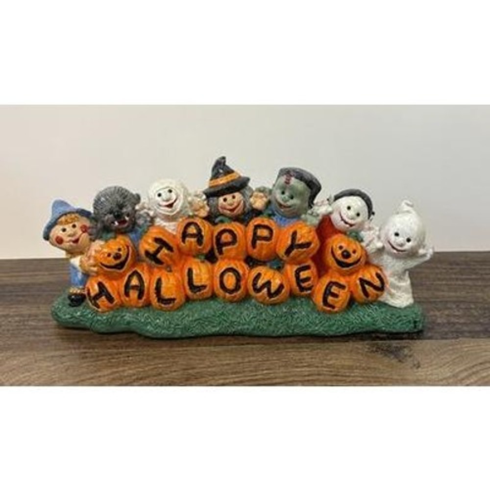 Vintage Wee Crafts Happy Halloween Figurine Kids In Costumes Hand Painted